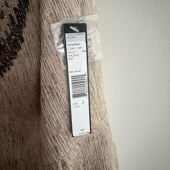 NWT Tahari Arthur S. Levine Valerie Light Caramel Sleeveless Beaded Dress - Picture 6 of 11